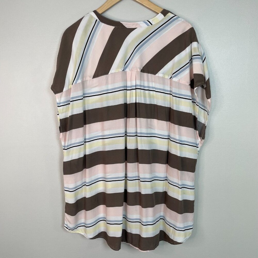 Torrid Top 3X Striped Challis Blouse Button-Up Short‎ Sleeve Women's - Picture 6 of 13